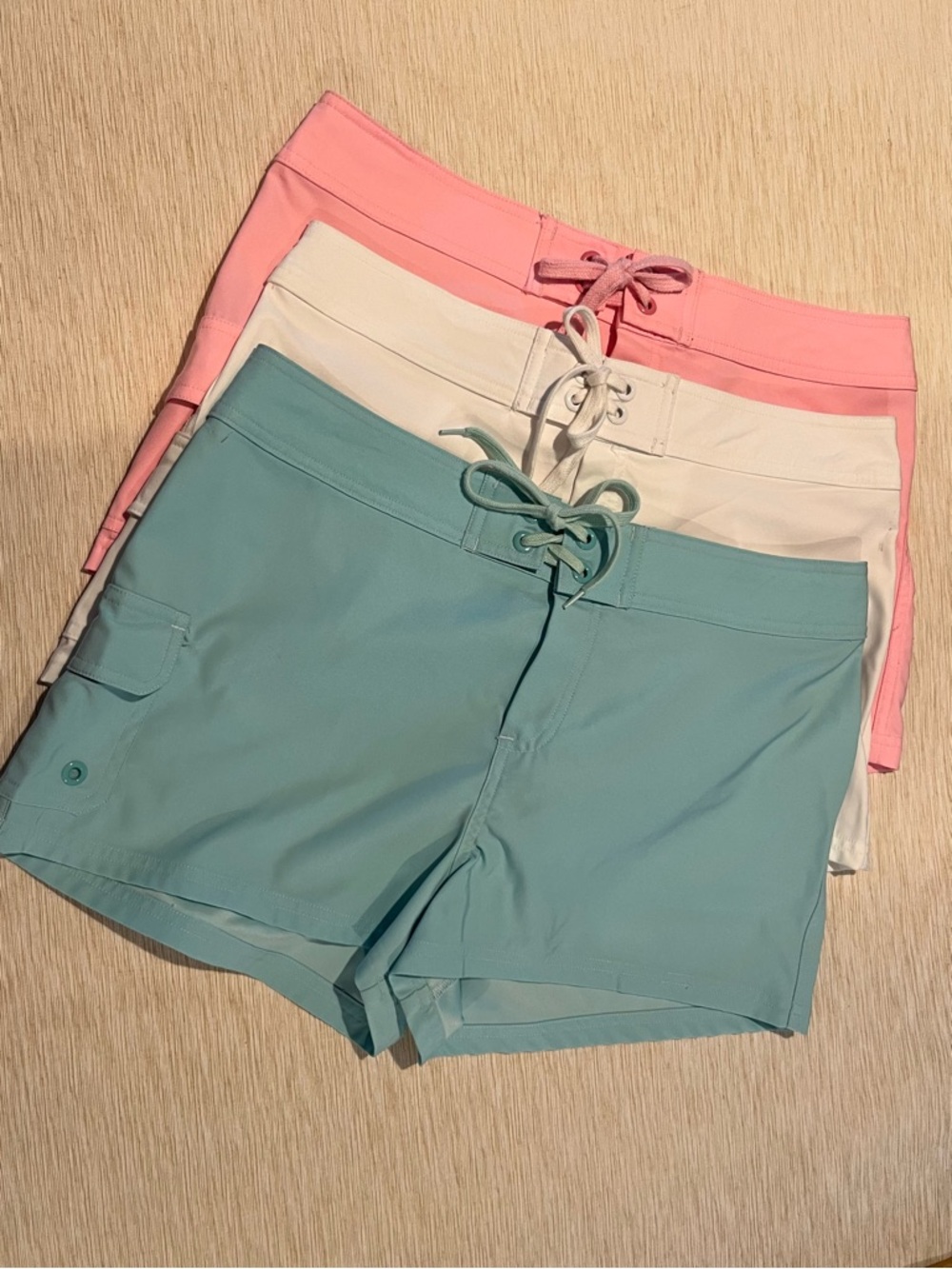 JAG Three-Pack Women’s Lace-Up Swim Shorts in Pink, White & Aqua NWOT Medium